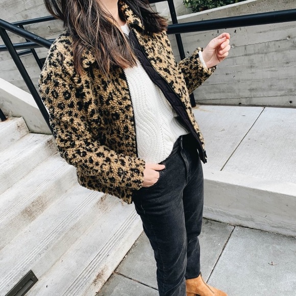 Madewell Leopard Sherpa Bomber Jacket 